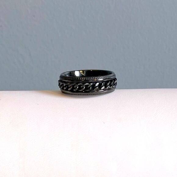 Black Stainless Steel Chain Spinner Ring - 12 - Picture 3 of 4